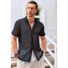 Runcati Mens Button Down Knit Shirt Short Sleeve Crochet Shirts Casual Hollow Out Summer Beach Vacation Tops(Navy)