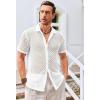 Runcati Mens Button Down Knit Shirt Short Sleeve Crochet Shirts Casual Hollow Out Summer Beach Vacation Tops(White)