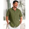 Runcati Mens Button Down Linen Shirts Short Sleeve Casual Collared Summer Beach Untucked Tops(Army Green)