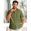 Runcati Mens Button Down Linen Shirts Short Sleeve Casual Collared Summer Beach Untucked Tops(Army Green)