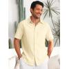 Runcati Mens Button Down Linen Shirts Short Sleeve Casual Collared Summer Beach Untucked Tops(Beige)