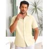 Runcati Mens Button Down Linen Shirts Short Sleeve Casual Collared Summer Beach Untucked Tops(Beige)