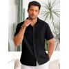 Runcati Mens Button Down Linen Shirts Short Sleeve Casual Collared Summer Beach Untucked Tops(Black)