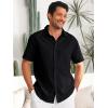 Runcati Mens Button Down Linen Shirts Short Sleeve Casual Collared Summer Beach Untucked Tops(Black)