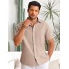 Runcati Mens Button Down Linen Shirts Short Sleeve Casual Collared Summer Beach Untucked Tops(Khaki)