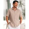 Runcati Mens Button Down Linen Shirts Short Sleeve Casual Collared Summer Beach Untucked Tops(Khaki)