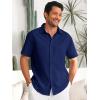 Runcati Mens Button Down Linen Shirts Short Sleeve Casual Collared Summer Beach Untucked Tops(Navy)