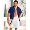 Runcati Mens Button Down Linen Shirts Short Sleeve Casual Collared Summer Beach Untucked Tops(Navy)