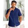Runcati Mens Button Down Linen Shirts Short Sleeve Casual Collared Summer Beach Untucked Tops(Navy)