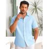 Runcati Mens Button Down Linen Shirts Short Sleeve Casual Collared Summer Beach Untucked Tops(Sky Blue)