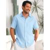 Runcati Mens Button Down Linen Shirts Short Sleeve Casual Collared Summer Beach Untucked Tops(Sky Blue)
