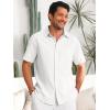 Runcati Mens Button Down Linen Shirts Short Sleeve Casual Collared Summer Beach Untucked Tops(White)