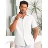 Runcati Mens Button Down Linen Shirts Short Sleeve Casual Collared Summer Beach Untucked Tops(White)