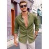 Runcati Mens Button Down Shirt Cotton Linen Casual Long Sleeve Shirts Collared Hippie Beach Tops(Army Green)