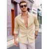 Runcati Mens Button Down Shirt Cotton Linen Casual Long Sleeve Shirts Collared Hippie Beach Tops(Beige)