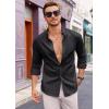 Runcati Mens Button Down Shirt Cotton Linen Casual Long Sleeve Shirts Collared Hippie Beach Tops(Black)