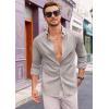 Runcati Mens Button Down Shirt Cotton Linen Casual Long Sleeve Shirts Collared Hippie Beach Tops(Grey)