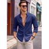 Runcati Mens Button Down Shirt Cotton Linen Casual Long Sleeve Shirts Collared Hippie Beach Tops(Navy Blue)