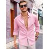 Runcati Mens Button Down Shirt Cotton Linen Casual Long Sleeve Shirts Collared Hippie Beach Tops(Pink)