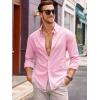 Runcati Mens Button Down Shirt Cotton Linen Casual Long Sleeve Shirts Collared Hippie Beach Tops(Pink)