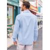 Runcati Mens Button Down Shirt Cotton Linen Casual Long Sleeve Shirts Collared Hippie Beach Tops(Sky Blue)