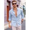 Runcati Mens Button Down Shirt Cotton Linen Casual Long Sleeve Shirts Collared Hippie Beach Tops(Sky Blue)