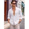 Runcati Mens Button Down Shirt Cotton Linen Casual Long Sleeve Shirts Collared Hippie Beach Tops(White)