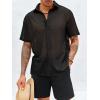 Runcati Mens Button Down Shirt Knit Crochet Hollow Out Short Sleeve Sweater Casual Summer Tops(Black)