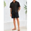 Runcati Mens Button Down Shirt Knit Crochet Hollow Out Short Sleeve Sweater Casual Summer Tops(Black)