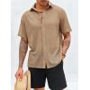 Runcati Mens Button Down Shirt Knit Crochet Hollow Out Short Sleeve Sweater Casual Summer Tops(Khaki)