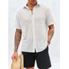 Runcati Mens Button Down Shirt Knit Crochet Hollow Out Short Sleeve Sweater Casual Summer Tops(White)