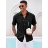 Runcati Mens Button Down Shirt Short Sleeve Casual Summer Beach Wedding Tops(Black)