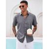 Runcati Mens Button Down Shirt Short Sleeve Casual Summer Beach Wedding Tops(Dark Gray)