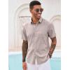 Runcati Mens Button Down Shirt Short Sleeve Casual Summer Beach Wedding Tops(Khaki)