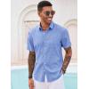 Runcati Mens Button Down Shirt Short Sleeve Casual Summer Beach Wedding Tops(Light Blue)