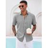 Runcati Mens Button Down Shirt Short Sleeve Casual Summer Beach Wedding Tops(Light Gray)
