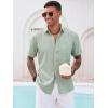 Runcati Mens Button Down Shirt Short Sleeve Casual Summer Beach Wedding Tops(Olive Green)