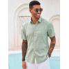 Runcati Mens Button Down Shirt Short Sleeve Casual Summer Beach Wedding Tops(Olive Green)