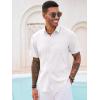 Runcati Mens Button Down Shirt Short Sleeve Casual Summer Beach Wedding Tops(White)