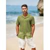 Runcati Mens Button Down Shirts Short Sleeve Hollow Out Knit Shirt Cuban Collar Casual Crochet Beach Summer Tops(Army Green)