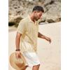 Runcati Mens Button Down Shirts Short Sleeve Hollow Out Knit Shirt Cuban Collar Casual Crochet Beach Summer Tops(Beige)