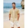 Runcati Mens Button Down Shirts Short Sleeve Hollow Out Knit Shirt Cuban Collar Casual Crochet Beach Summer Tops(Beige)