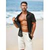 Runcati Mens Button Down Shirts Short Sleeve Hollow Out Knit Shirt Cuban Collar Casual Crochet Beach Summer Tops(Black)