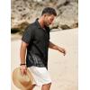 Runcati Mens Button Down Shirts Short Sleeve Hollow Out Knit Shirt Cuban Collar Casual Crochet Beach Summer Tops(Black)