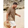 Runcati Mens Button Down Shirts Short Sleeve Hollow Out Knit Shirt Cuban Collar Casual Crochet Beach Summer Tops(Light Khaki)