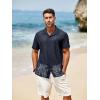 Runcati Mens Button Down Shirts Short Sleeve Hollow Out Knit Shirt Cuban Collar Casual Crochet Beach Summer Tops(Navy Blue)