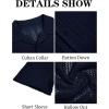 Runcati Mens Button Down Shirts Short Sleeve Hollow Out Knit Shirt Cuban Collar Casual Crochet Beach Summer Tops(Navy Blue)