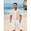 Runcati Mens Button Down Shirts Short Sleeve Hollow Out Knit Shirt Cuban Collar Casual Crochet Beach Summer Tops(White)