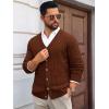 Runcati Mens Cable Knit Cardigan Sweater V Neck Casual Button Down Sweaters Long Sleeve Fall Outwear with Pockets(Brown)