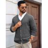 Runcati Mens Cable Knit Cardigan Sweater V Neck Casual Button Down Sweaters Long Sleeve Fall Outwear with Pockets(Dark Grey)